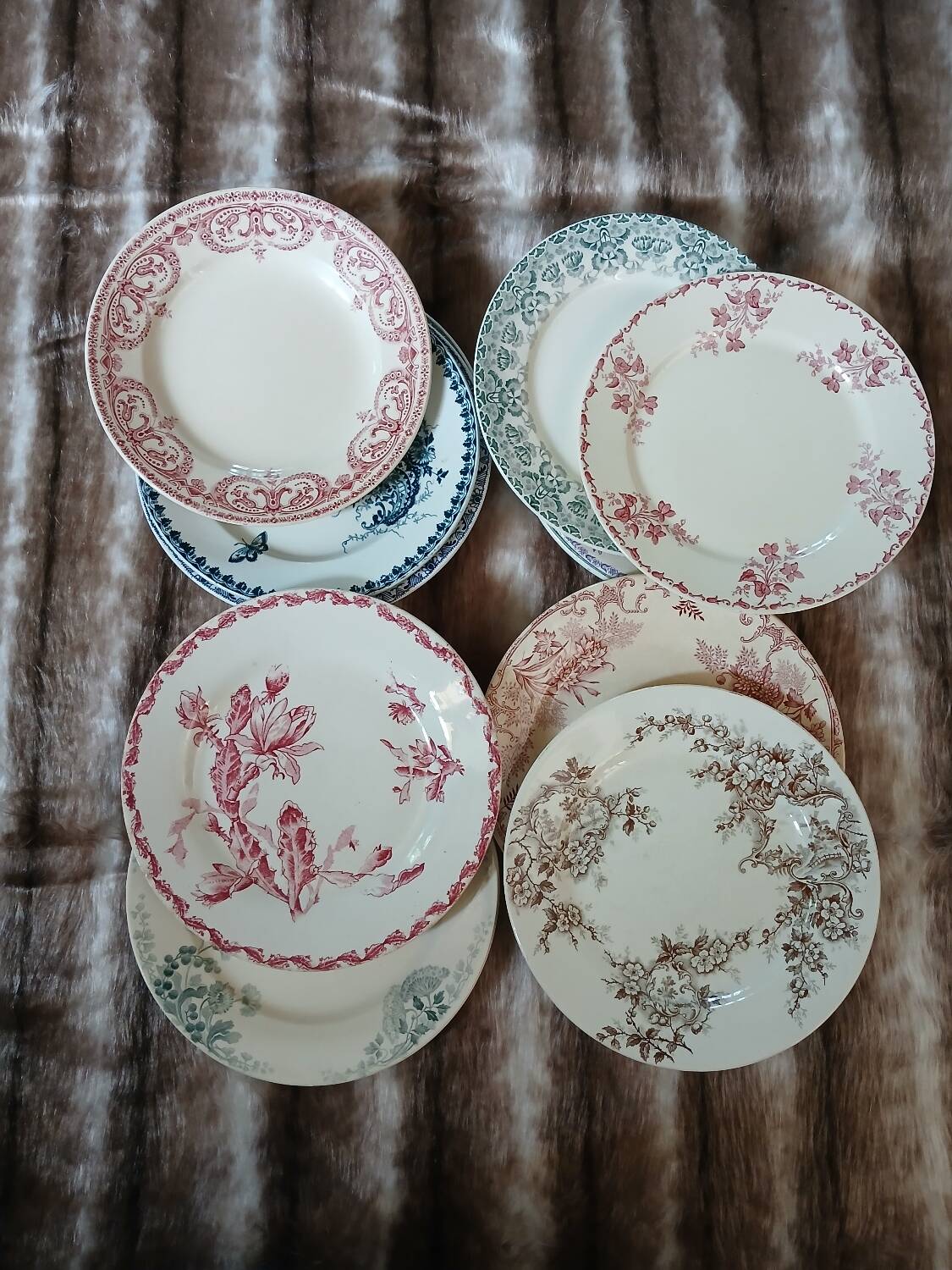 12 antique flat plates in ironstone