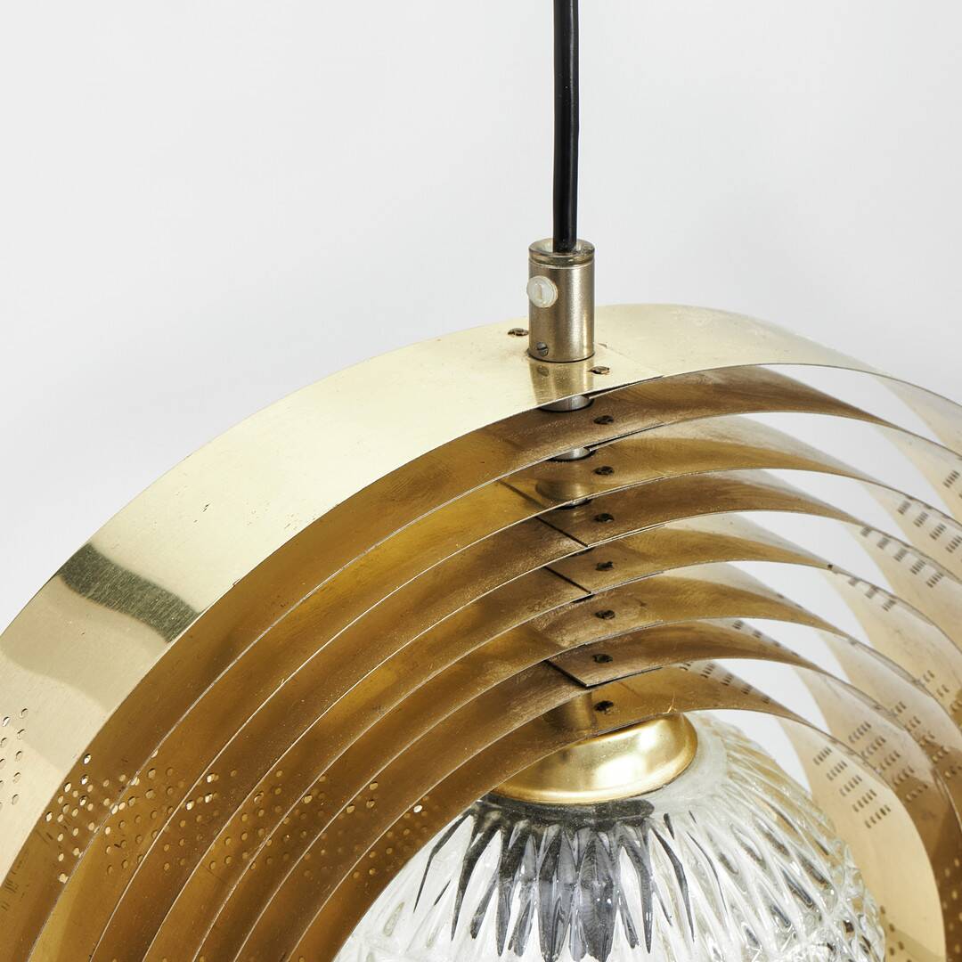 'Moon' pendant lamp, in brass and glass strips, 1970s