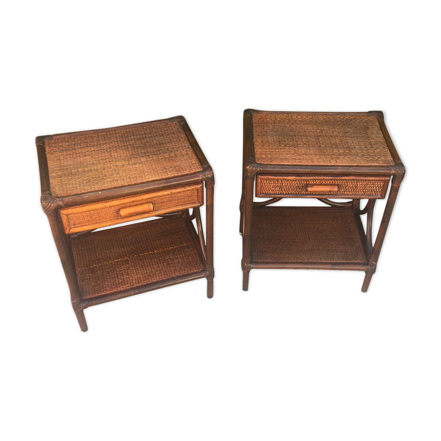 Pair of rattan bedside tables