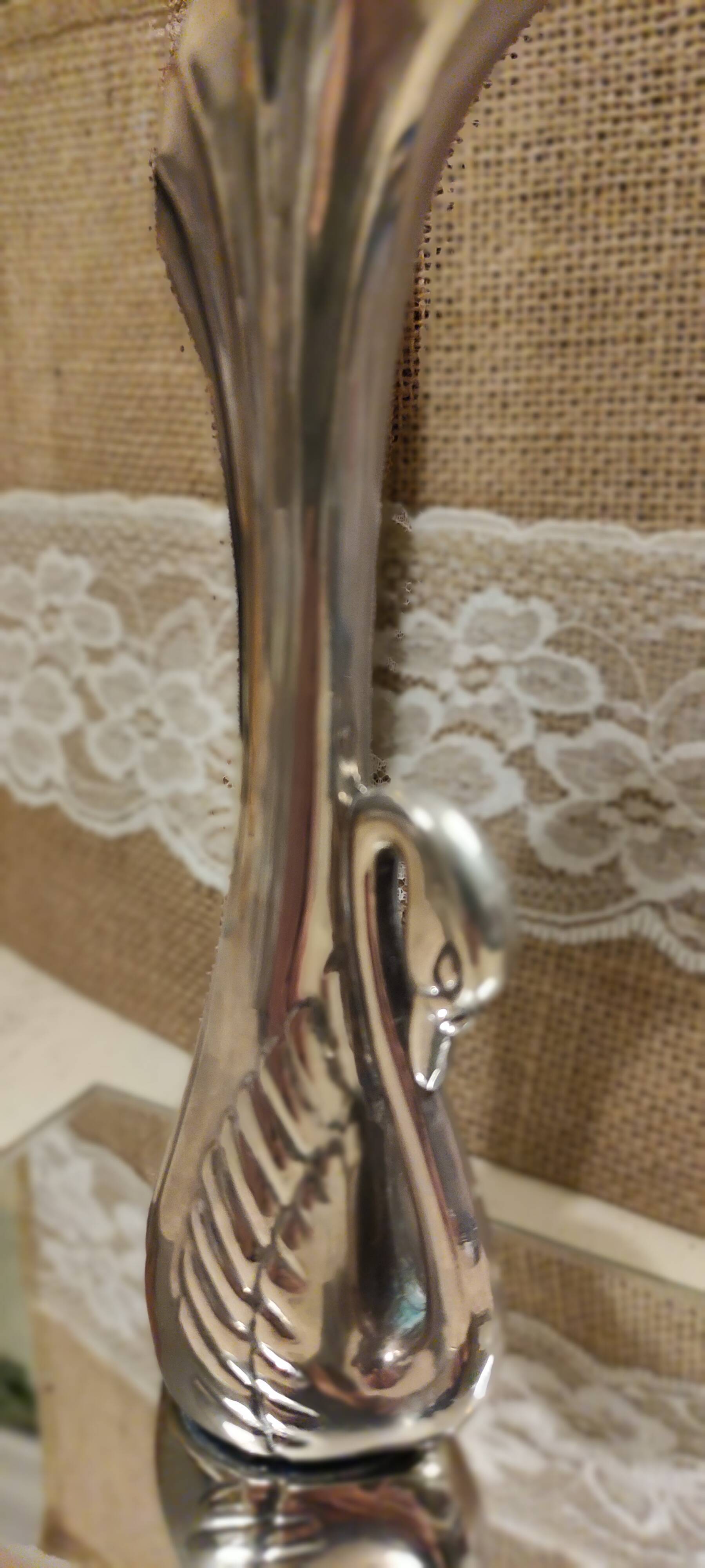 Vintage silver metal swan vase