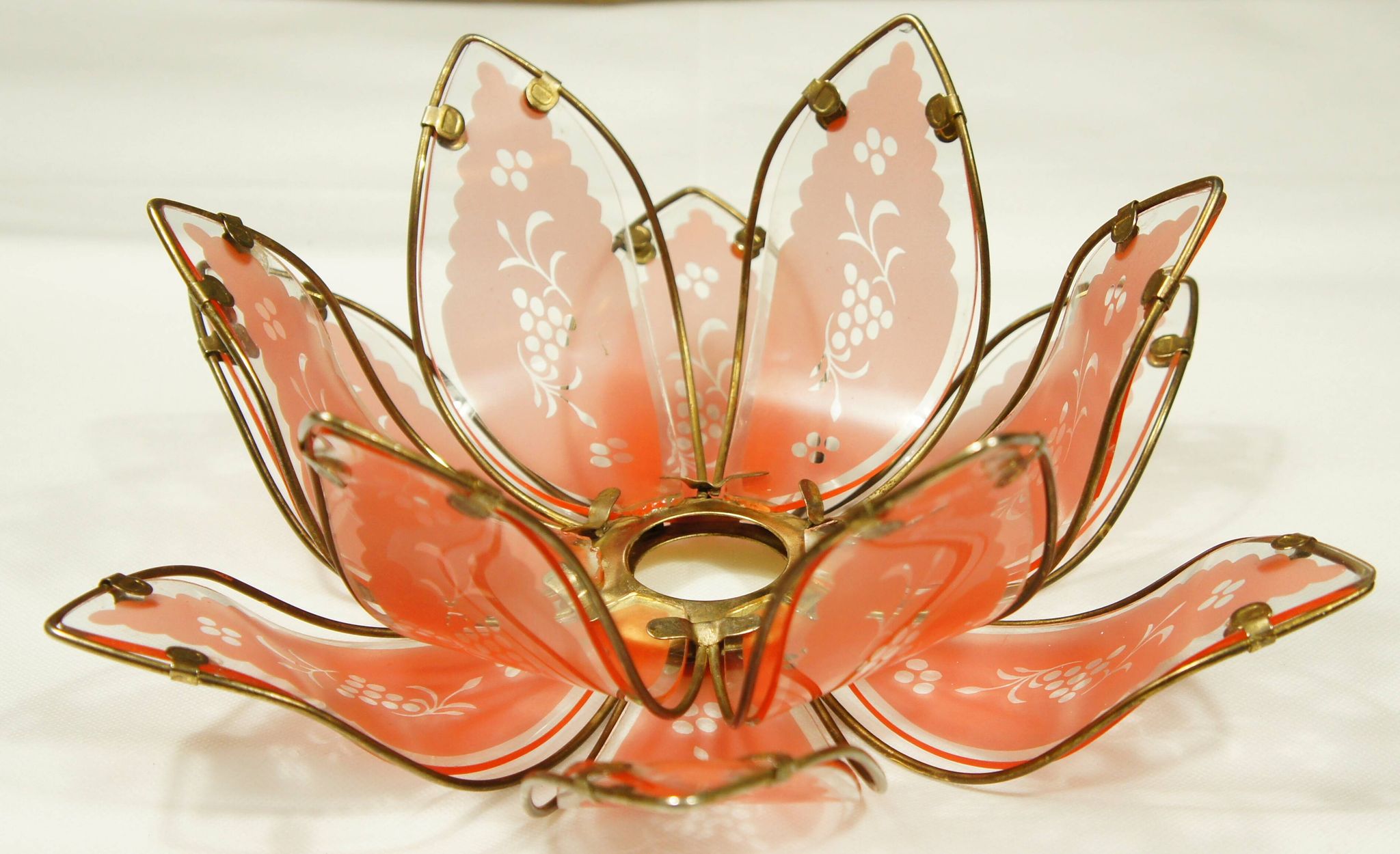 Italian lampshade "lotus flower" colored glass & brass 1970