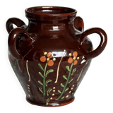 Large antique glazed ceramic jar - Floral motif