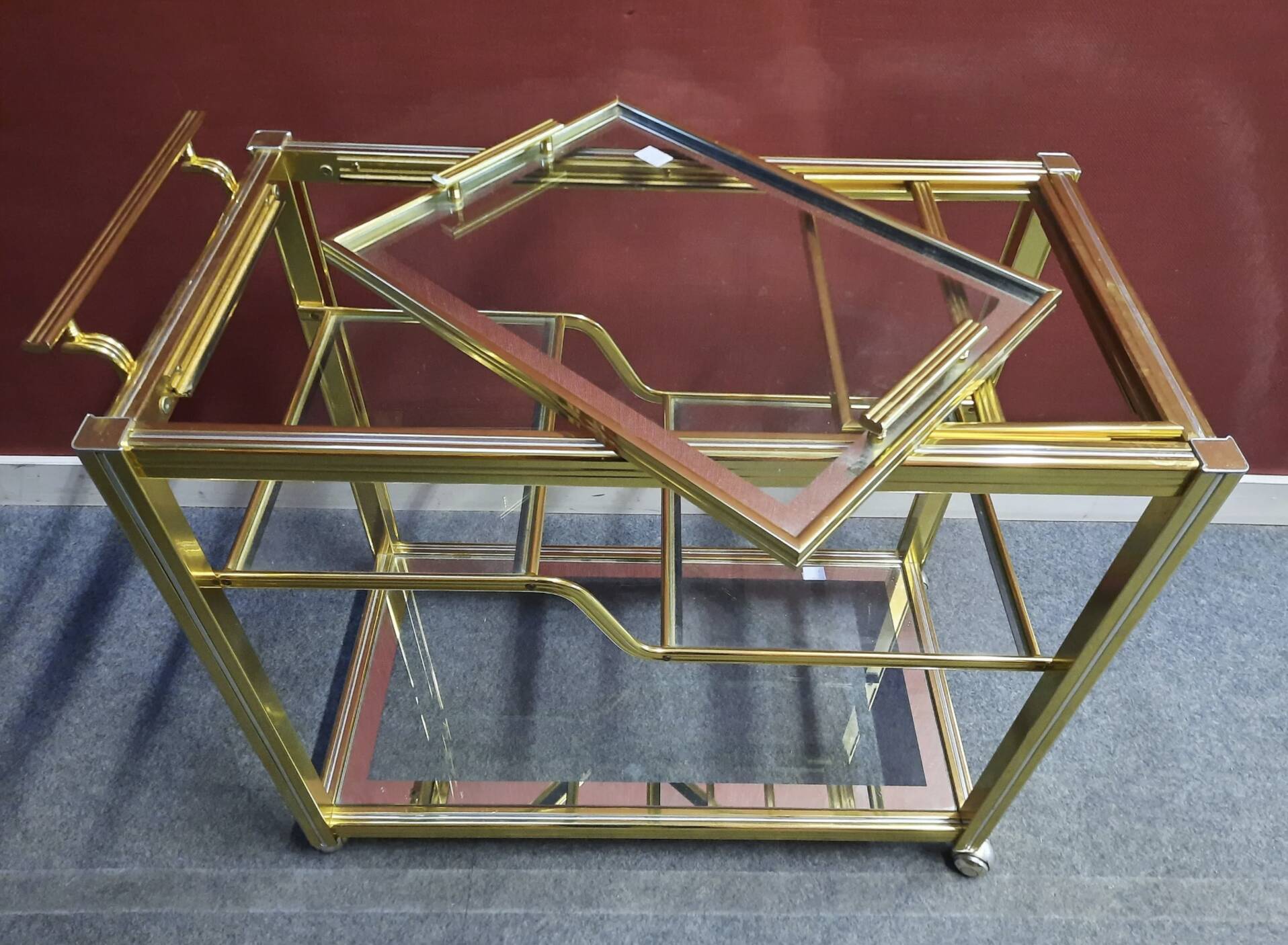 Brass bar table - Pierre Vandel serving trolley