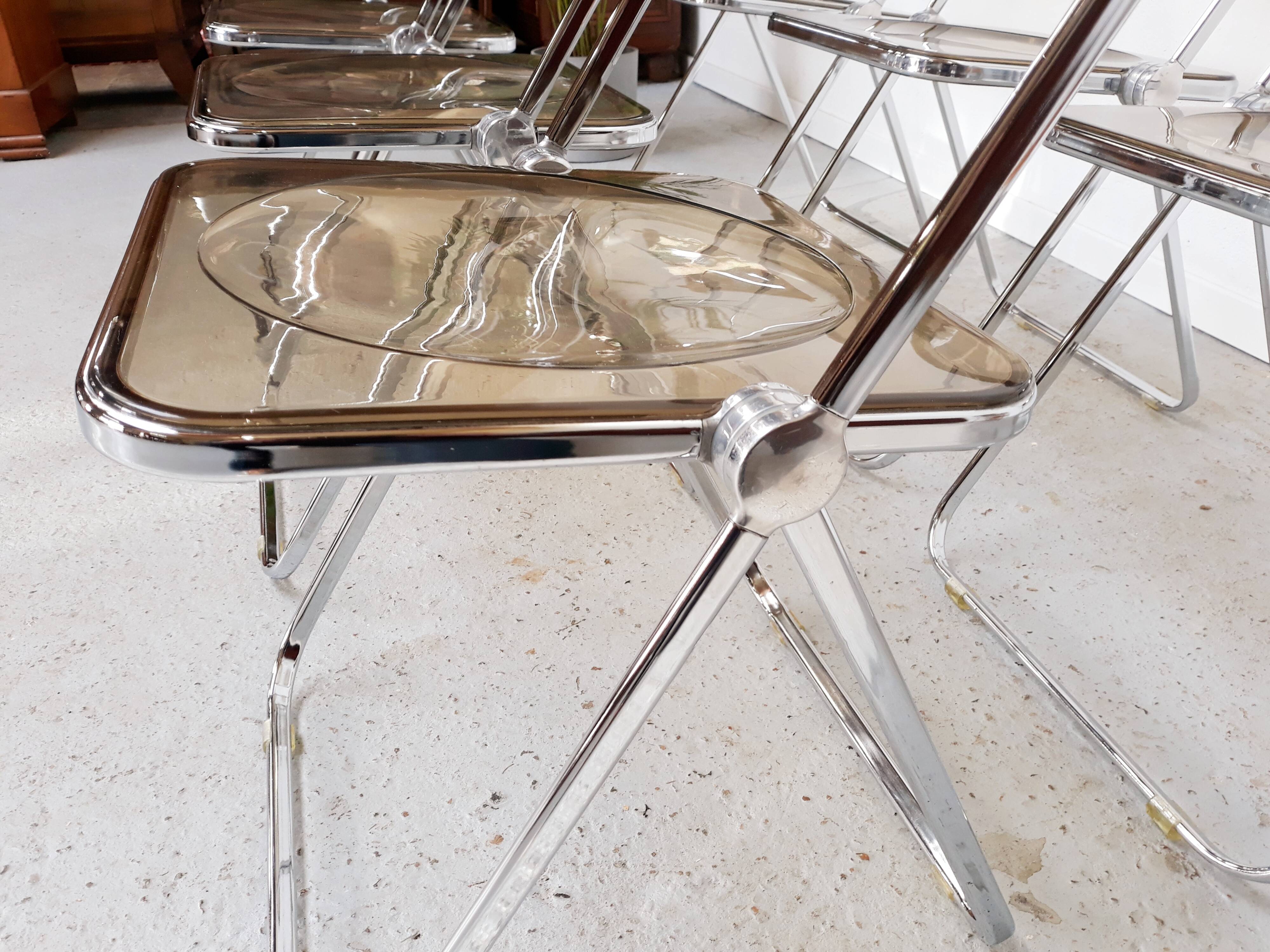 6 vintage Chairs Giancarlo Piretti "plia" 1970 chrome and Plexiglas