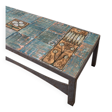 French coffee table in ceramic and steel, circa 1960.