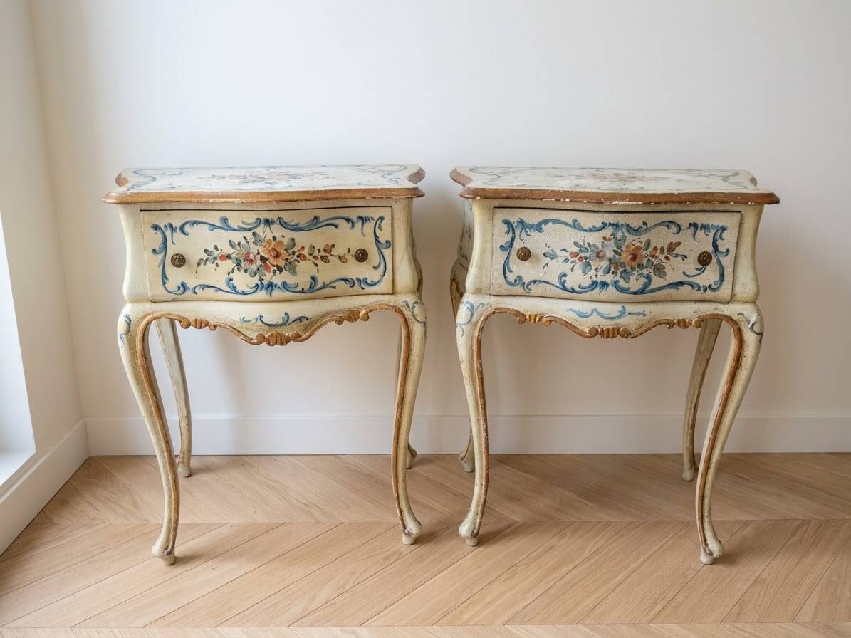 Pair of Italian retro-style wooden bedside tables.