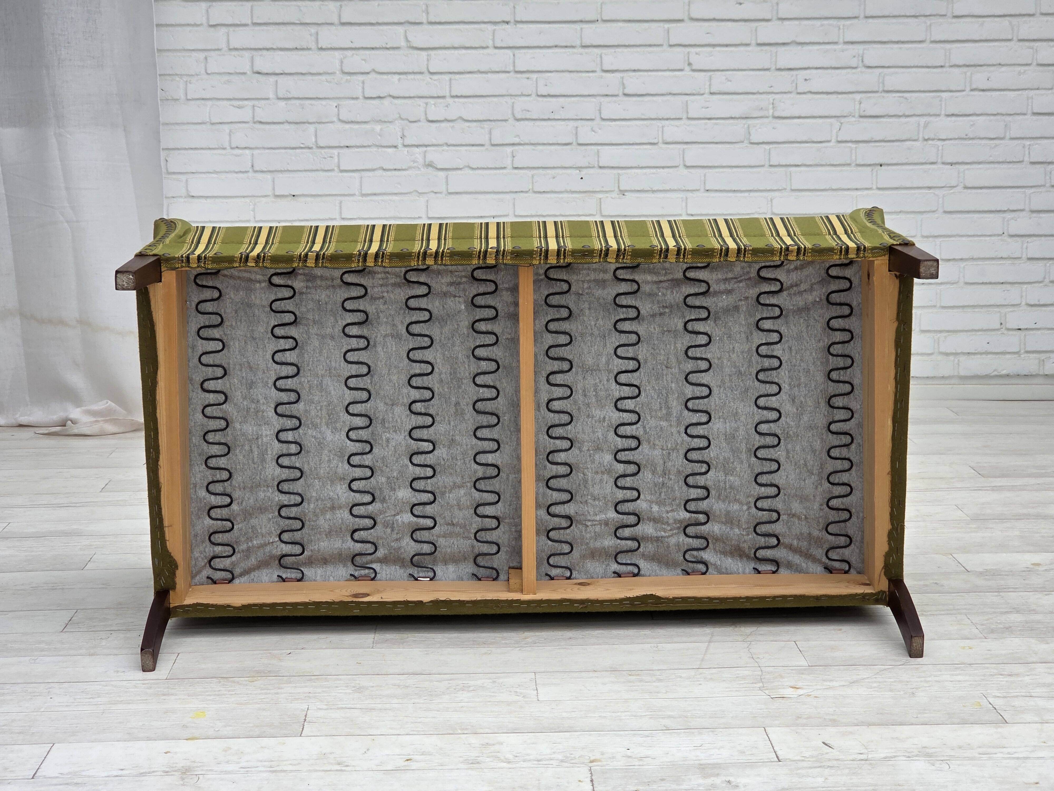 1970s, Danish 2-seater sofa, original green furniture wool, beech wood.