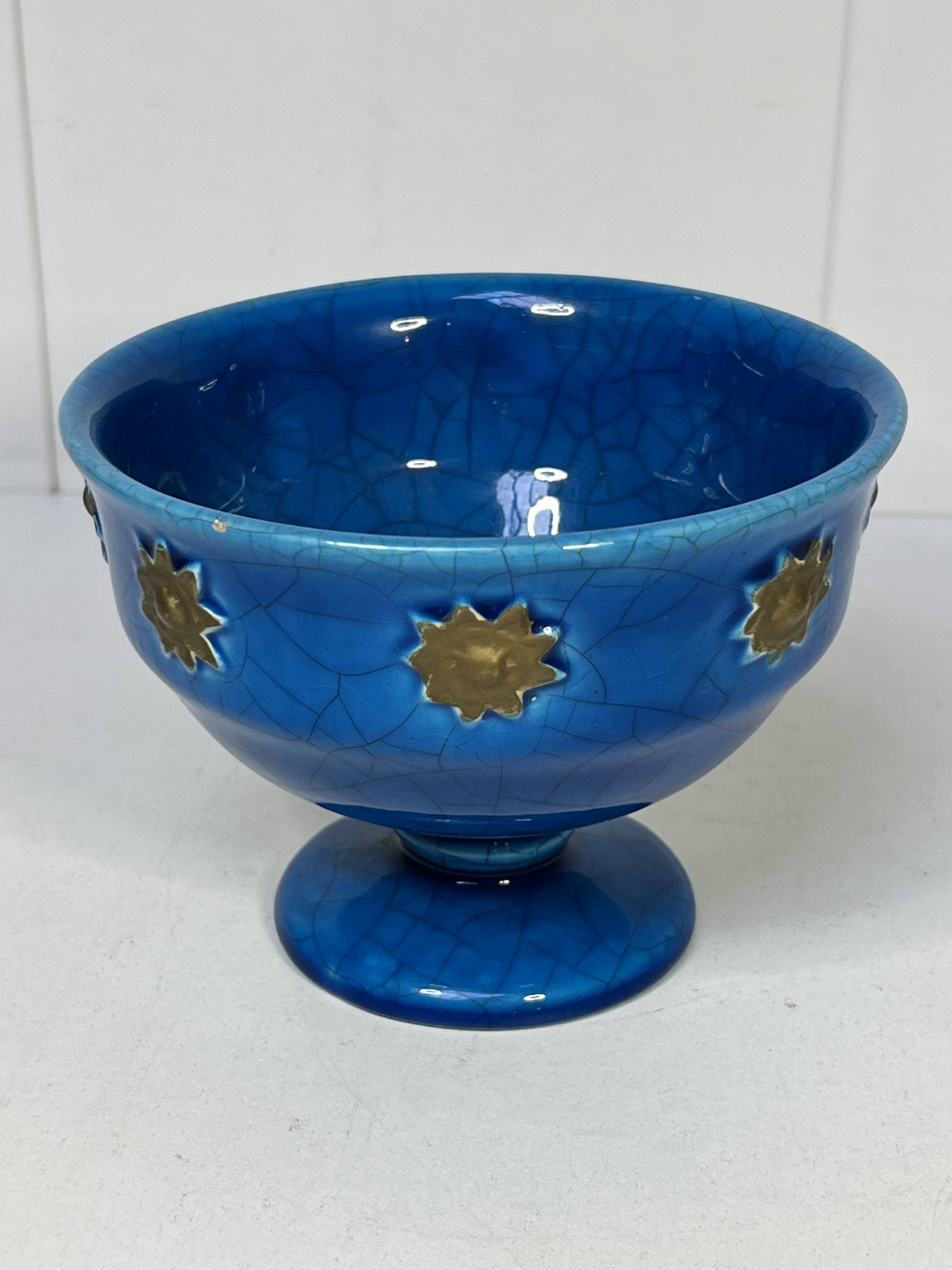 coupe en céramique craquelée bleu italy design XXème