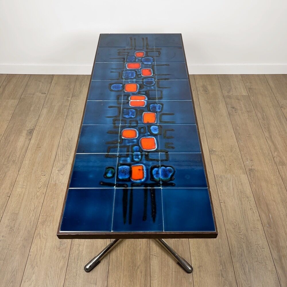 Blue ceramic table and chrome 70's