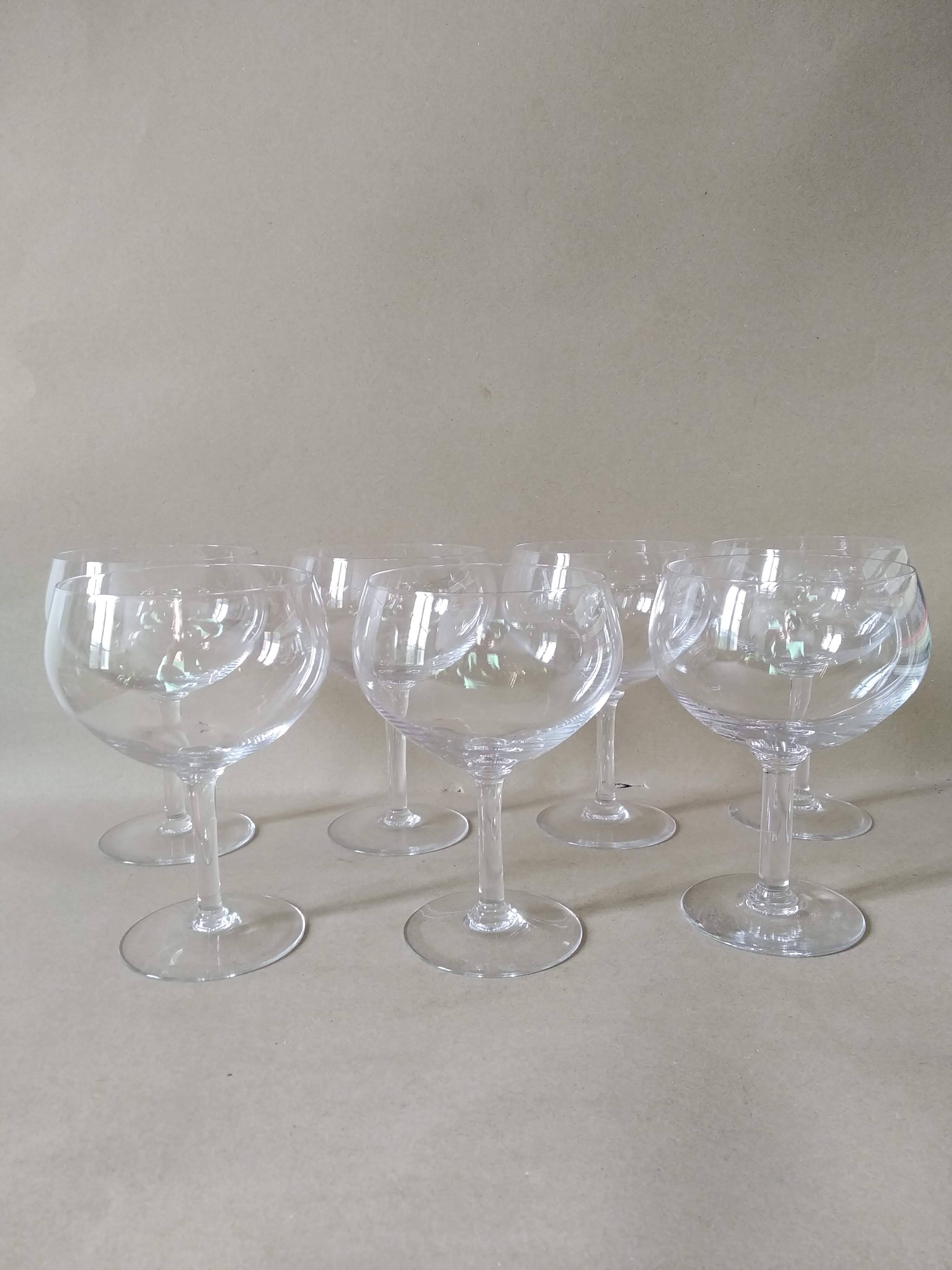 Set of 7 large crystal glasses for wine or cocktail tasting