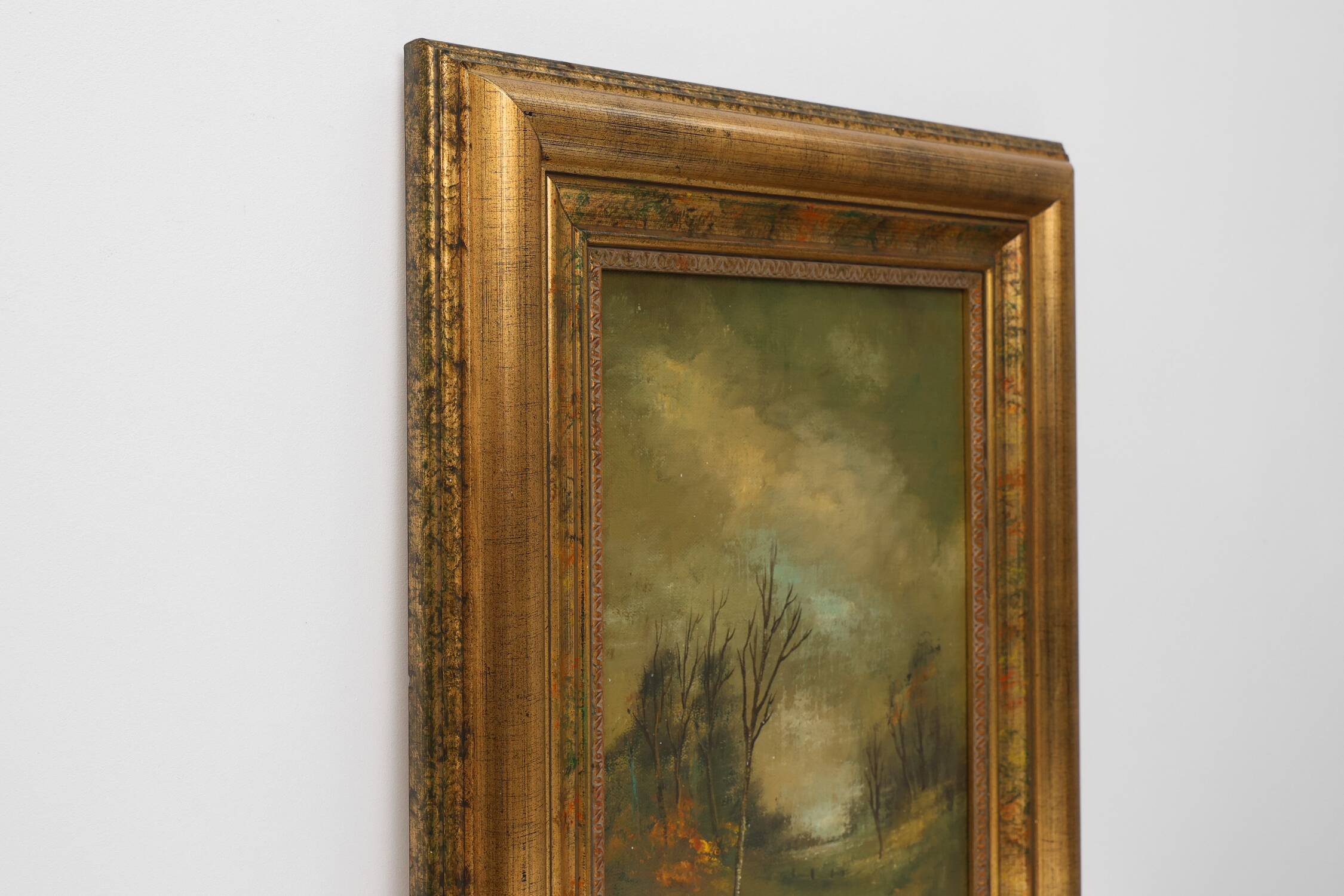 Signed Oil painting of a Landscape in Giltwood Frame, Belgium 1940s