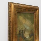 Signed Oil painting of a Landscape in Giltwood Frame, Belgium 1940s