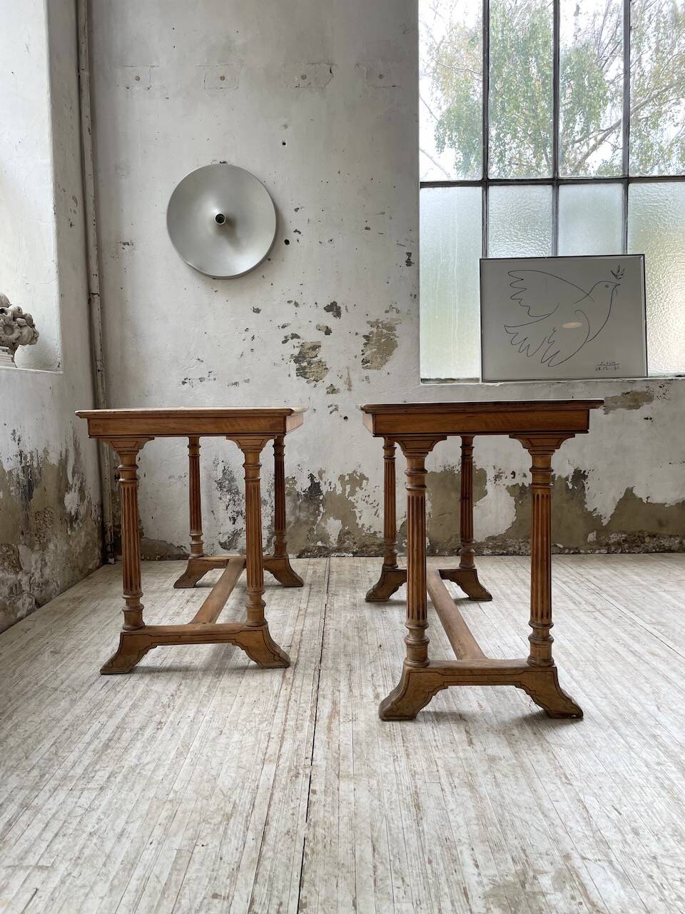 Set of two bistro tables in walnut and tiling from 1890.