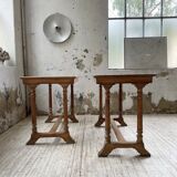 Set de deux tables bistrot en noyer et carrelage 1890