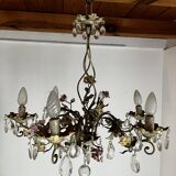 Chandelier with a floral porcelain decoration and pendants