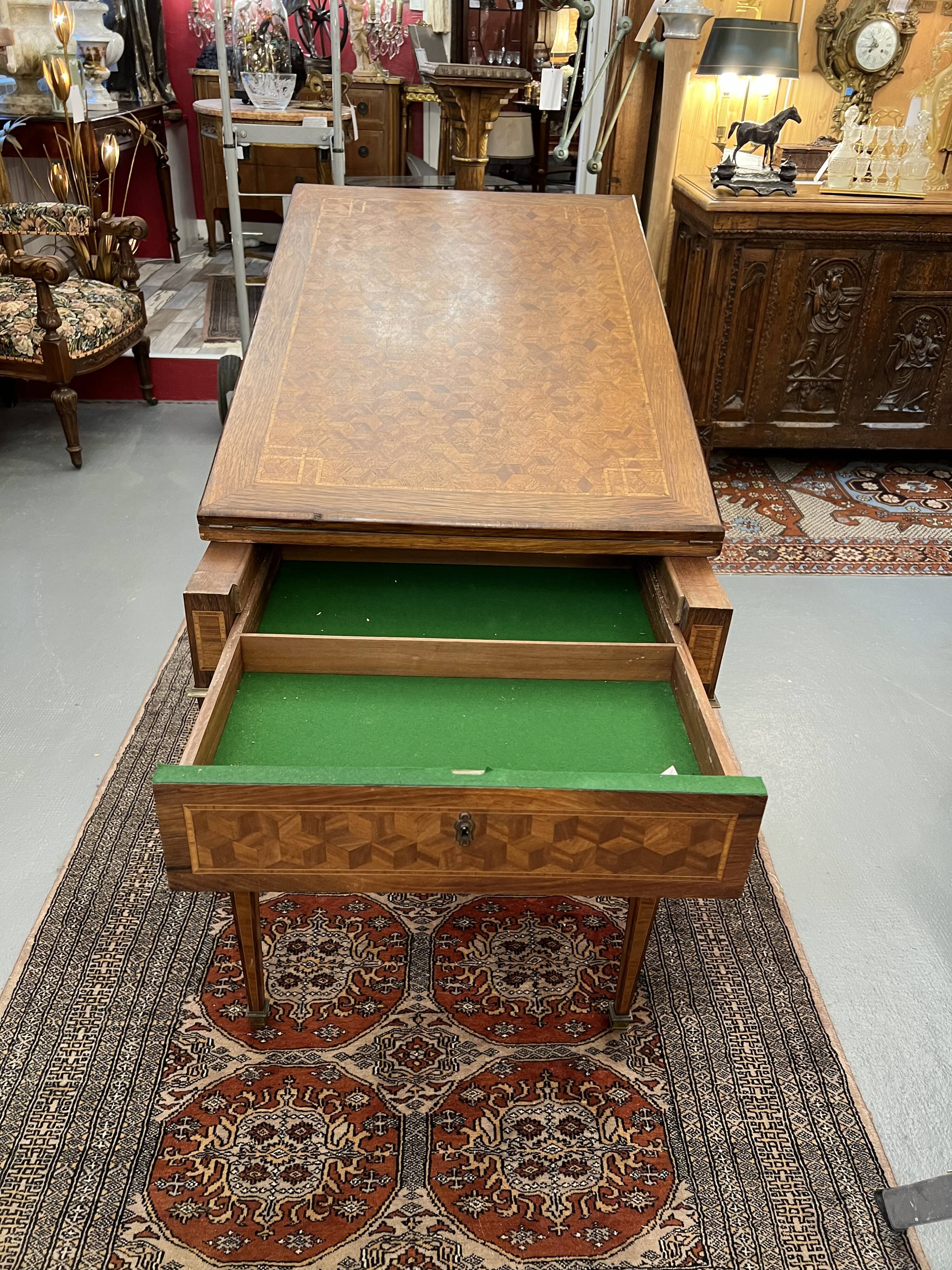 Old game table, has system, length 180 cm, directoire style