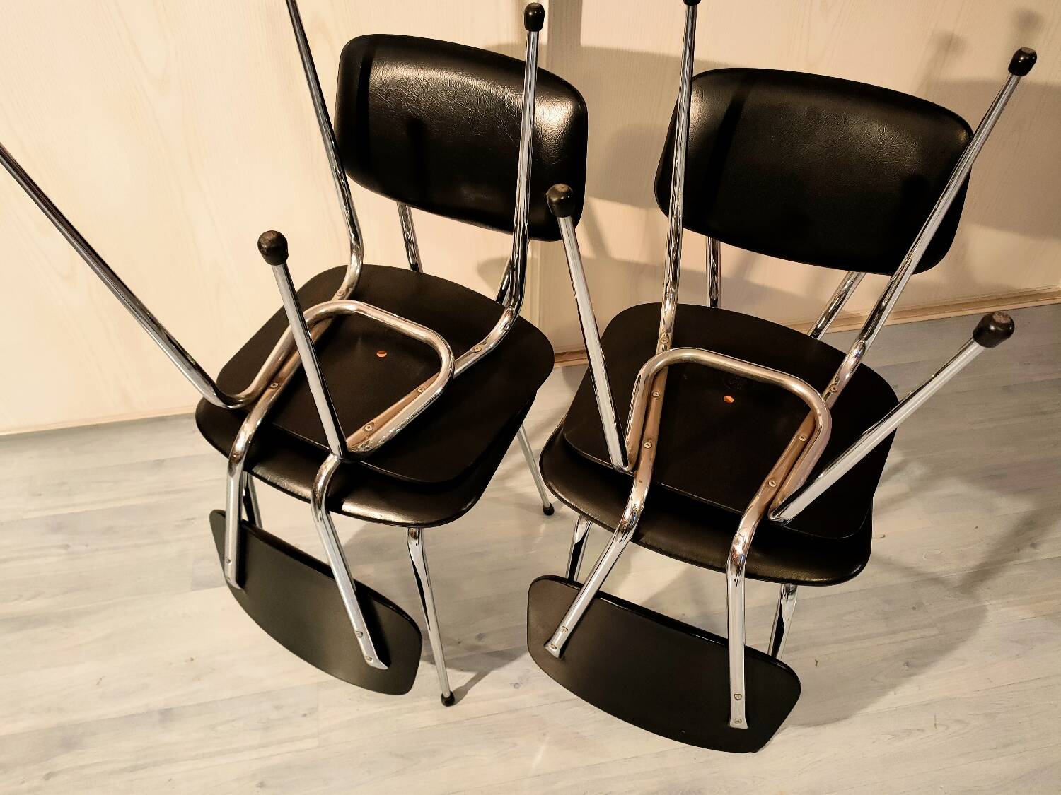 4 vintage chairs in black skai