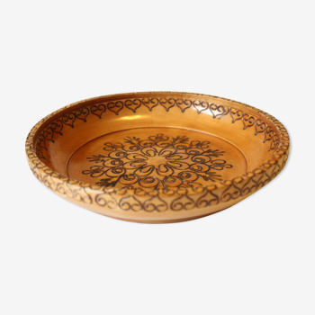 Wooden bowl, trinket bowl pyrography, Vintage from the 1960s