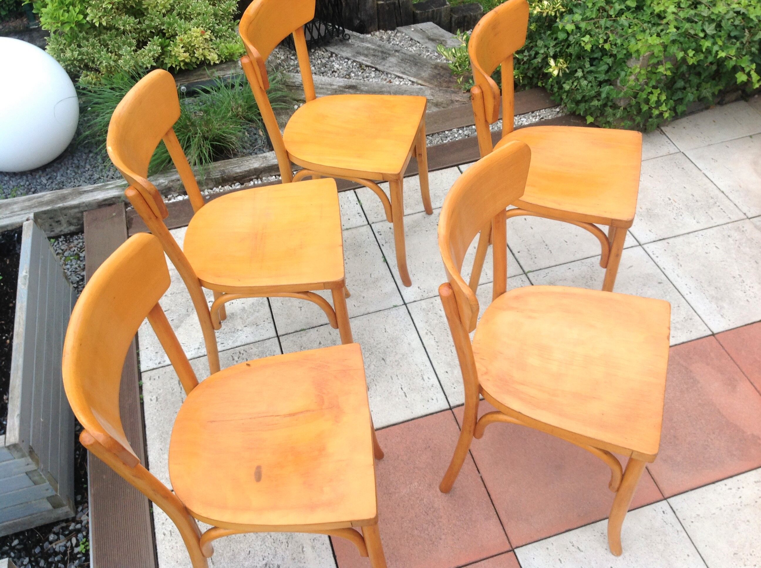Suite of five bistro chairs feet with hoops / vintage 50s-60s