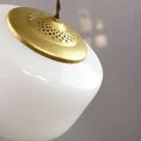 Mid-Century Italian Opaline Glass & Brass Pendant Lamp, 60s