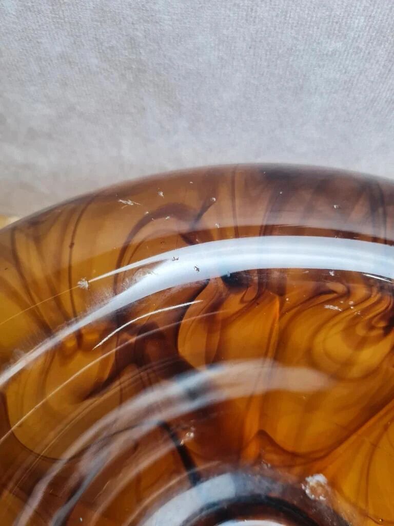 Art Deco Davidson "Cloud Glass" amber centrepiece bowl – vintage English flower holder