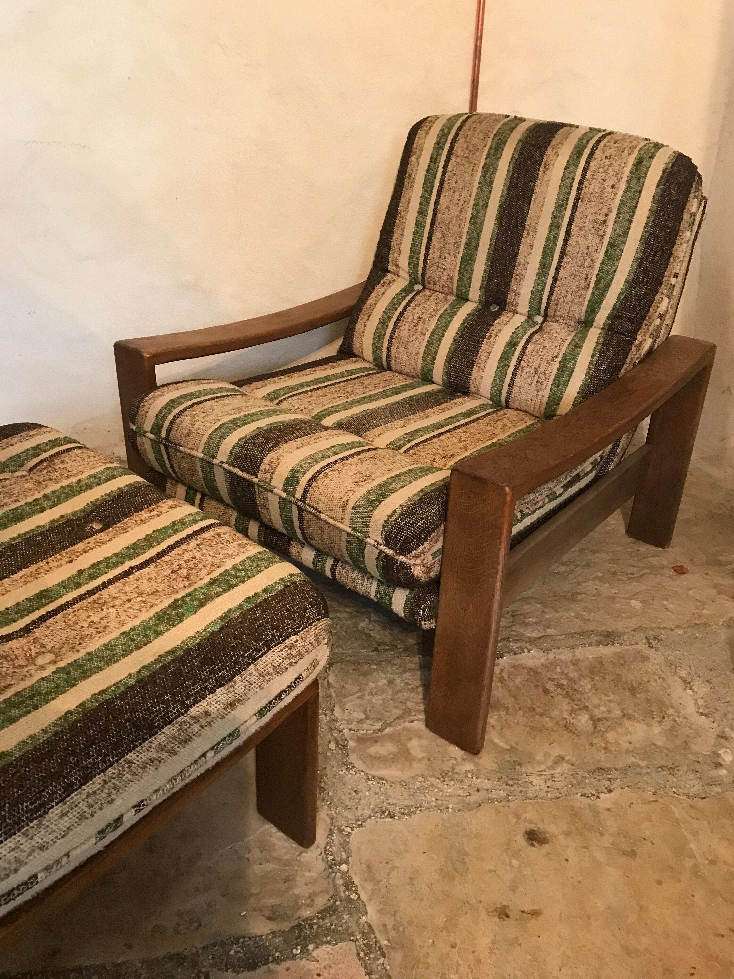 Armchair and vintage ottoman 1960-80 Sweden brutalism