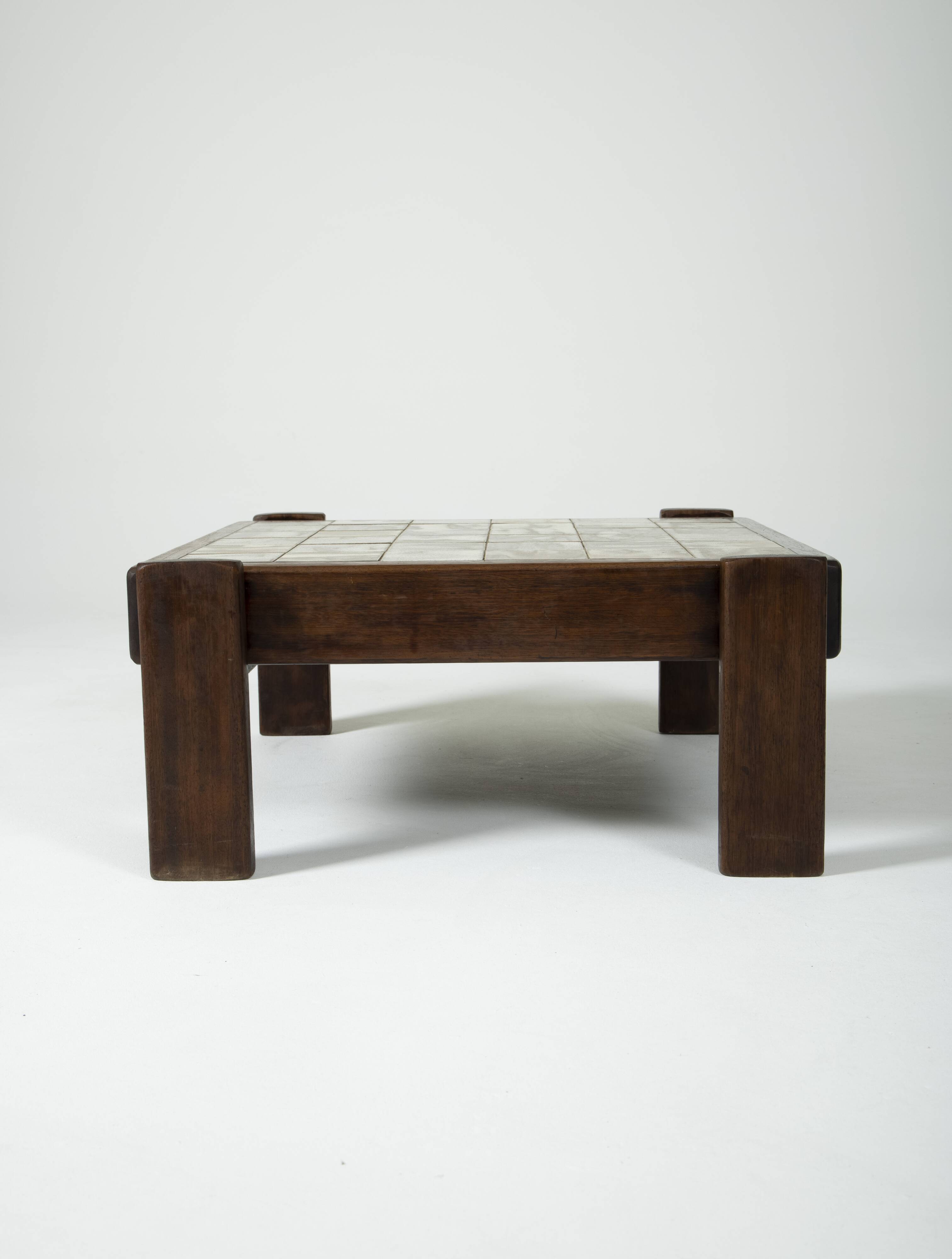 Ceramic and solid wood coffee table, 1960s