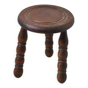Tabouret tripode pied tourné 1970