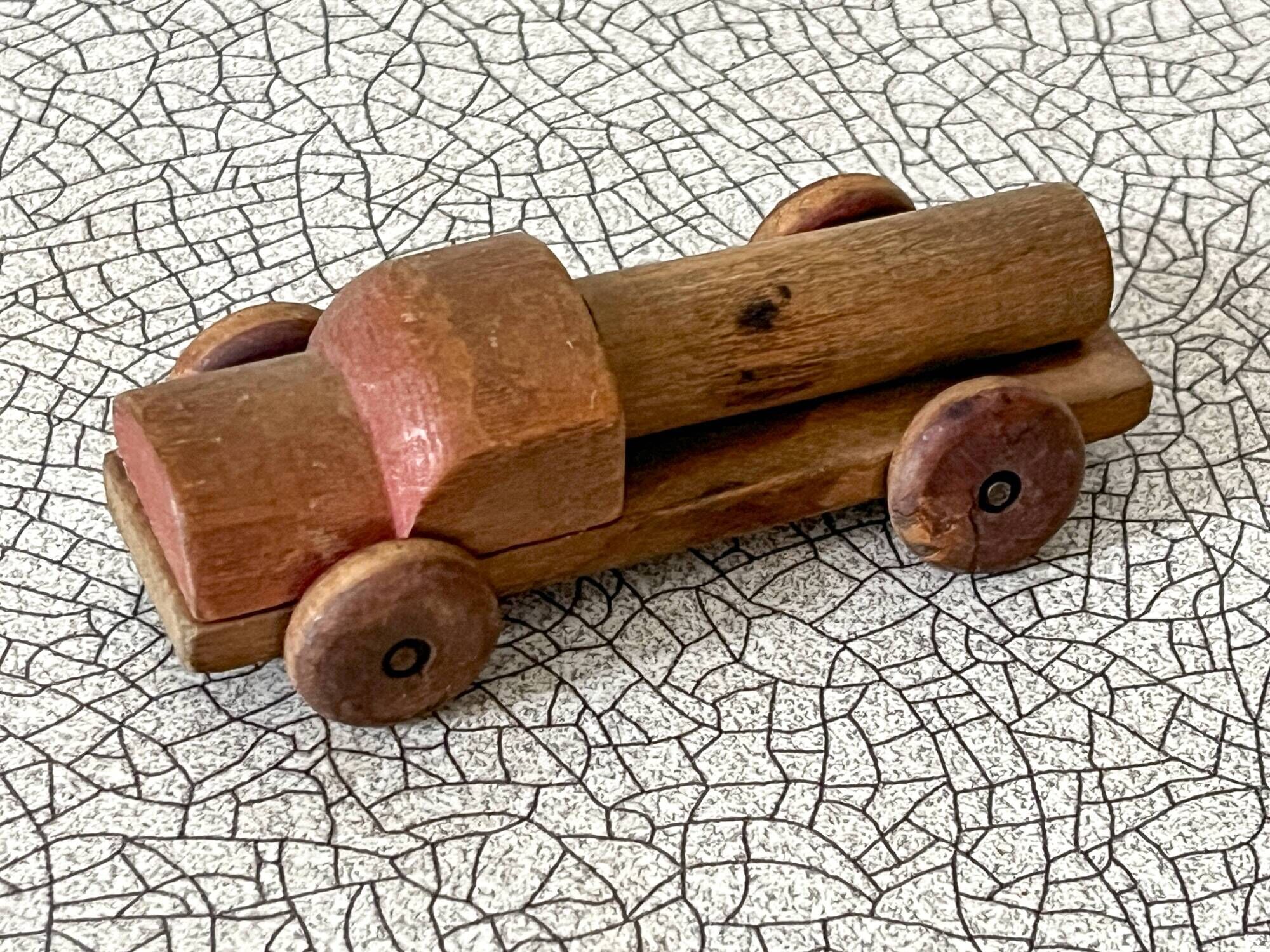 Small wooden tanker truck, old toy