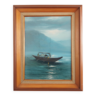 Painting „The Night Fishing”, Scandinavian design, 1970s