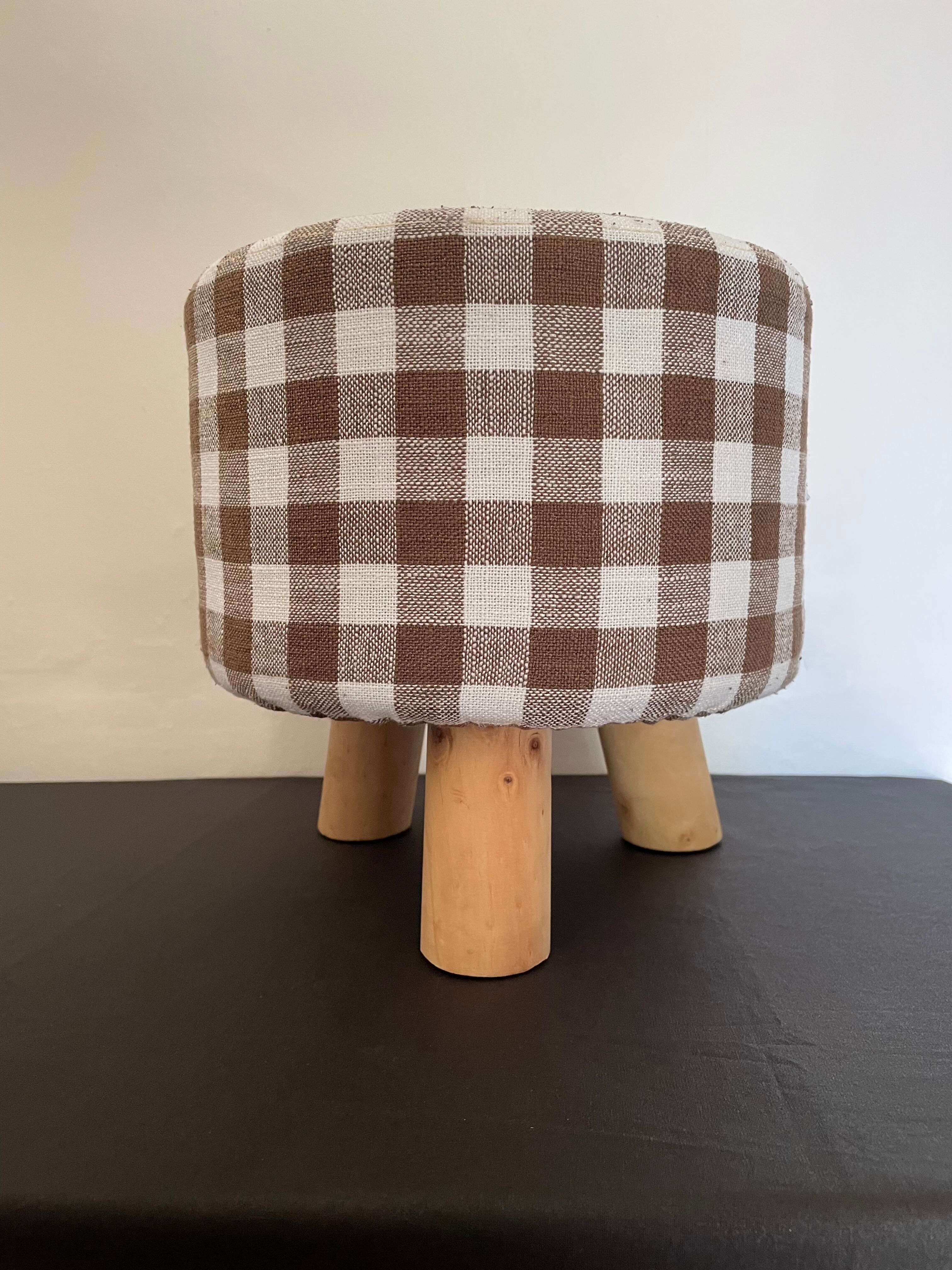 Children's pouf in Vichy chocolate fabric H28 X L 24