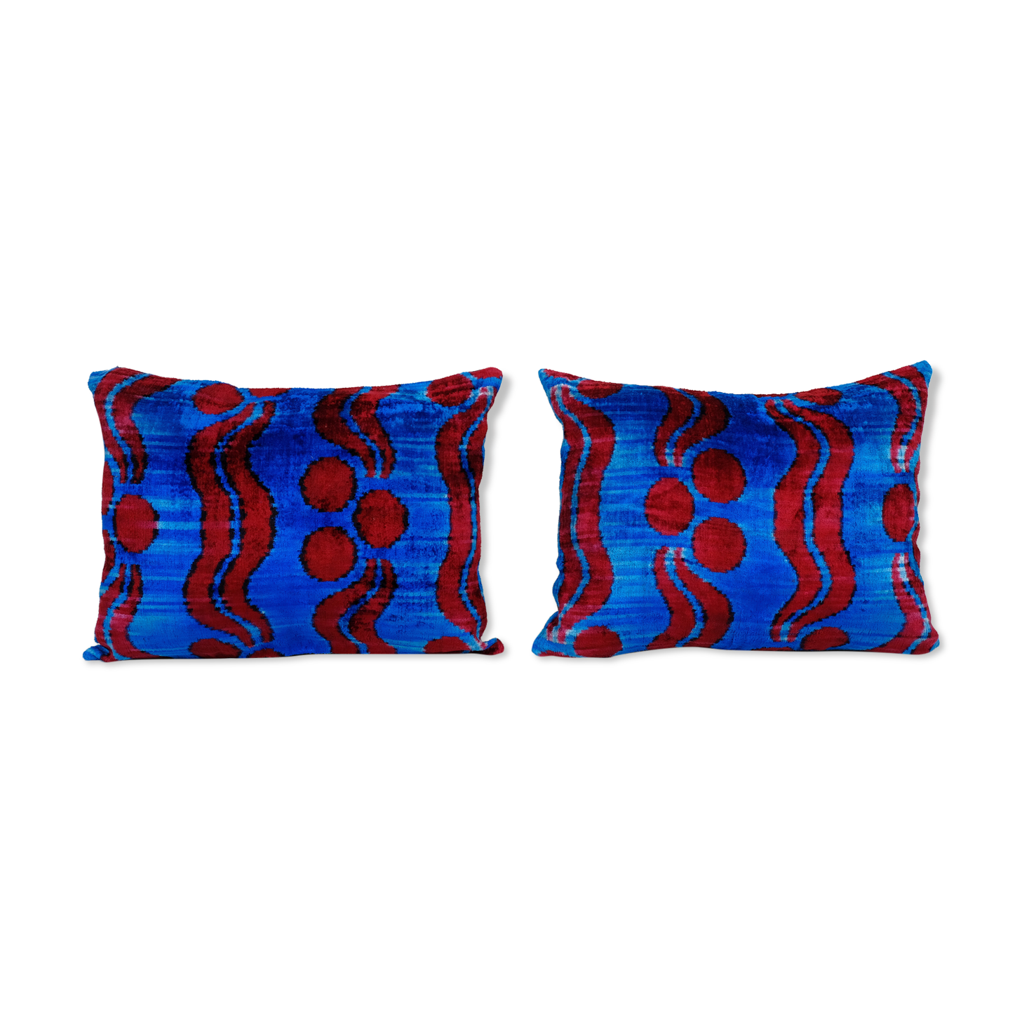 Handmade blue ikat velvet pillows