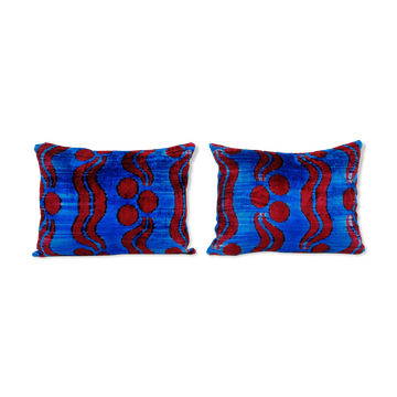 Handmade blue ikat velvet pillows