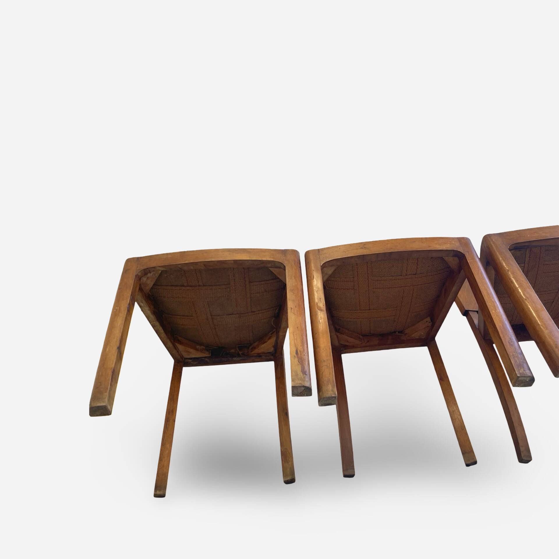 Set of 4 Art Deco dining chairs in walnut, Italy, 1930s-1940s.