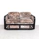 Sofa vintage en bambou 2 places avec tissu en velours floral, années 1970.