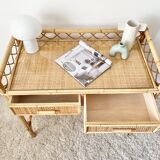 Bureau en rotin vintage avec tabouret