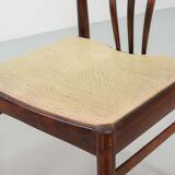 Chaises de salle à manger scandinaves à dossier fuseau en palissandre et revêtement blanc cassé