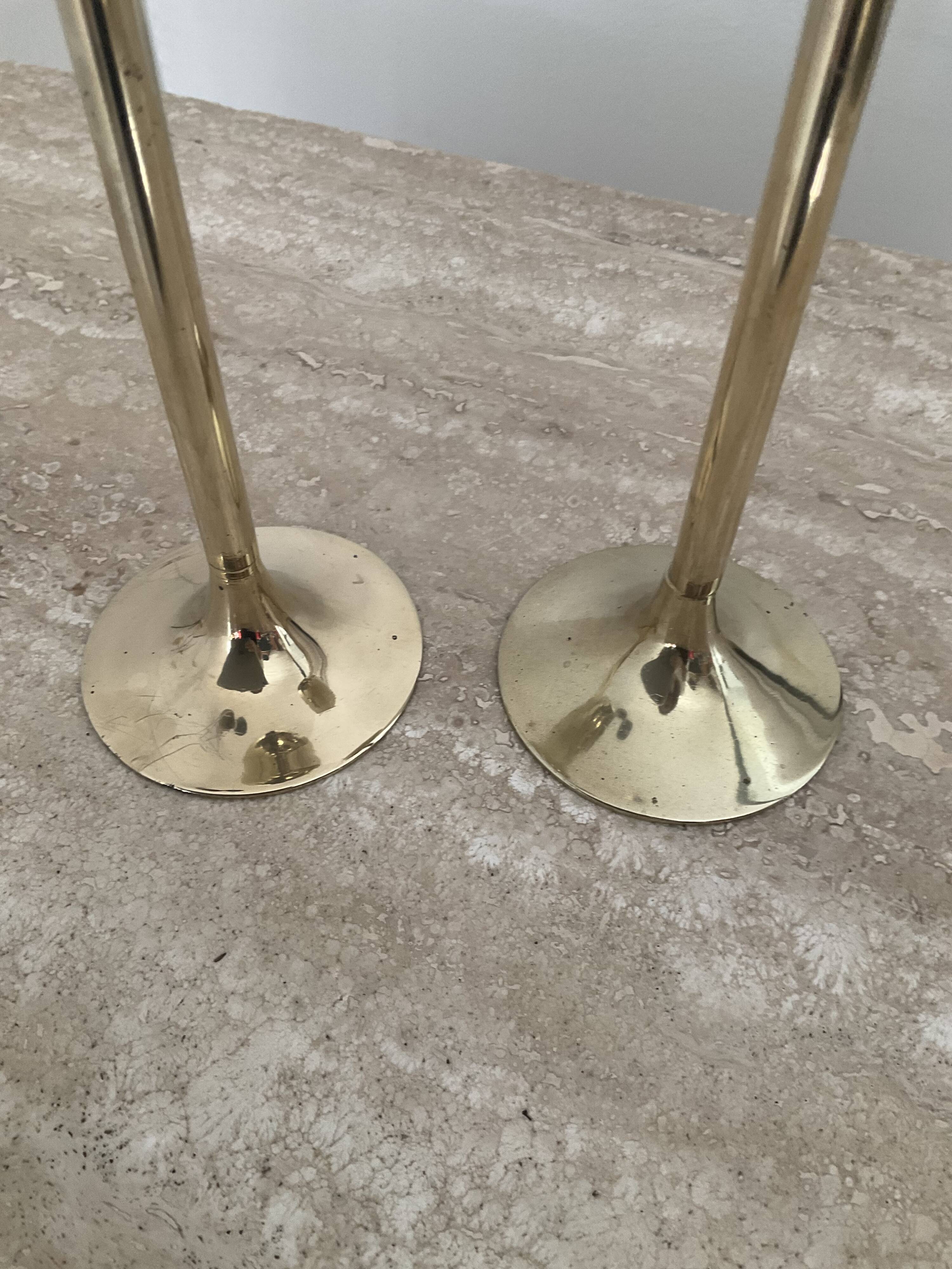 Pair of antique bronze candle holders