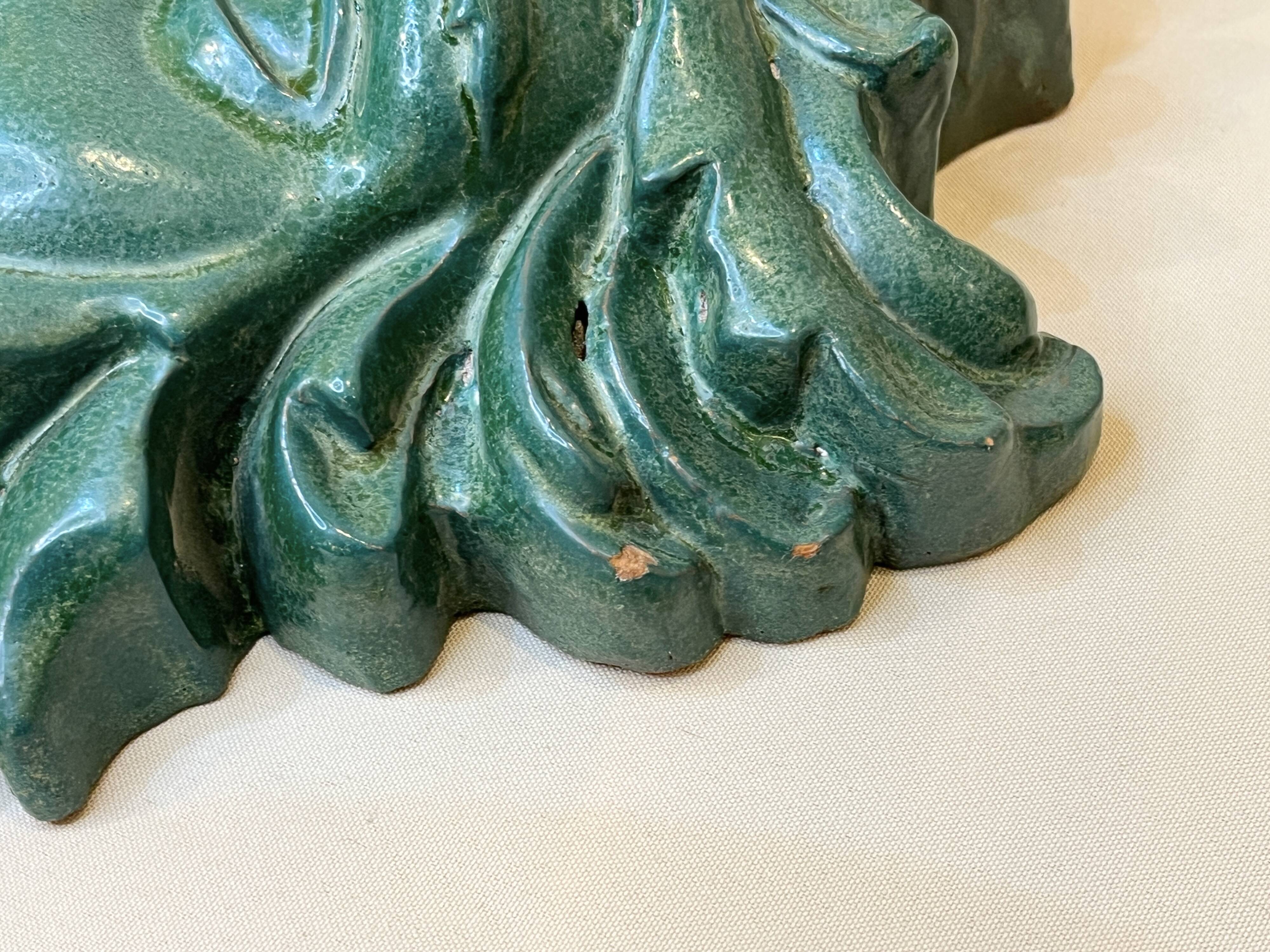 Mask wall sculpture head of Poseidon Neptune ceramic bronze green fountain mouth