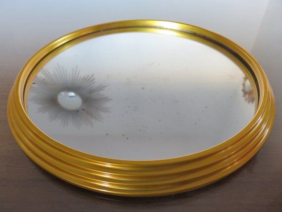 50 60 years gold metal round mirror tray