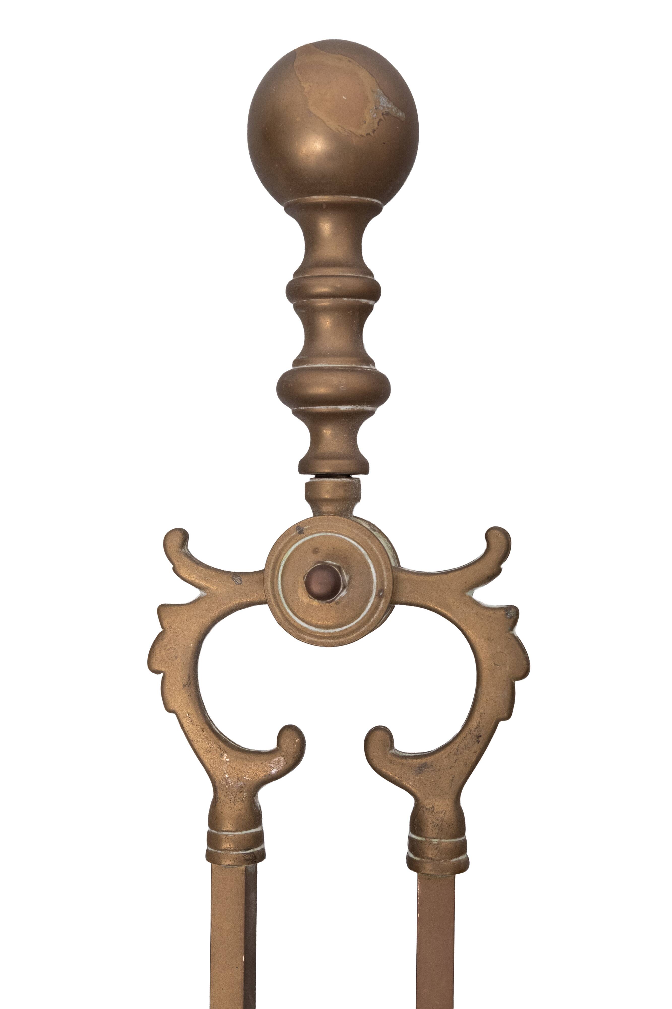 Antique Brass Fireplace Tools 19th Century