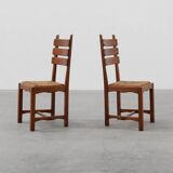 Deux chaises en chêne et osier brutalisme moderne du milieu du siècle, 1960