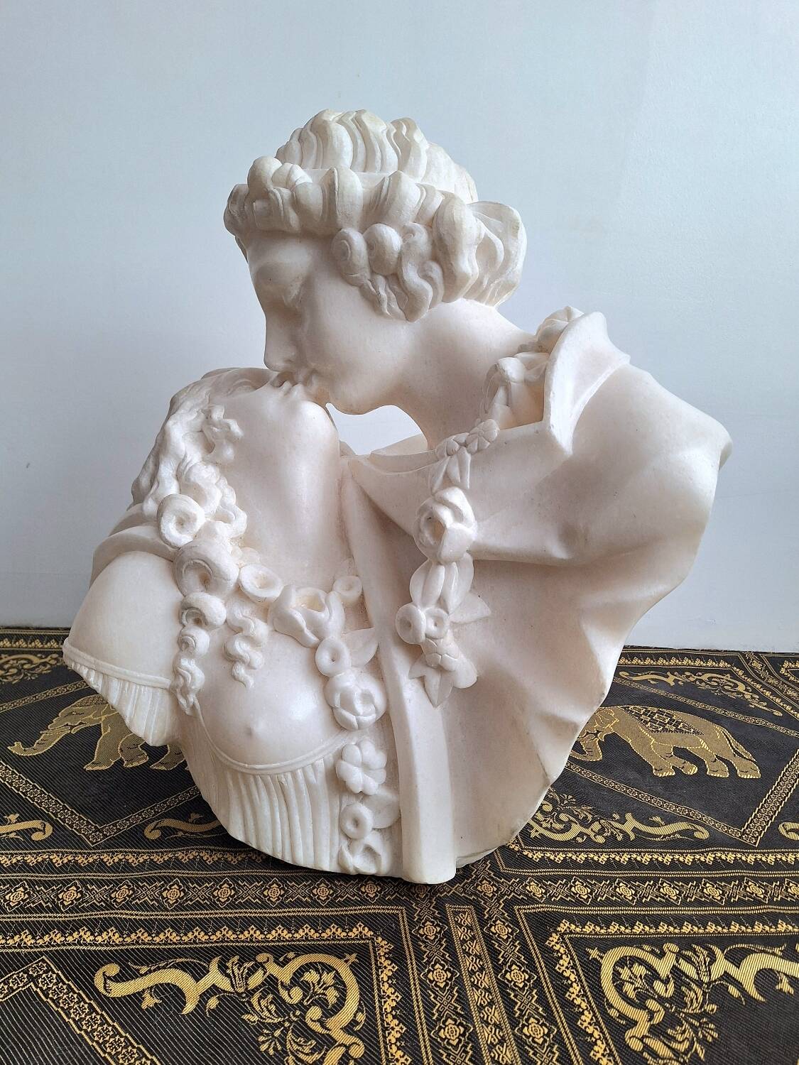 Grand marbre de Carrare d’après Jean-Antoine Houdon, buste ancien « le