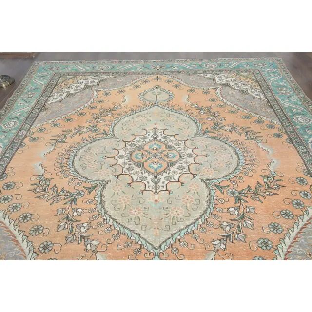 1970s Vintage Persian Handmade Wool Cotton Orange Area Rug 278x343