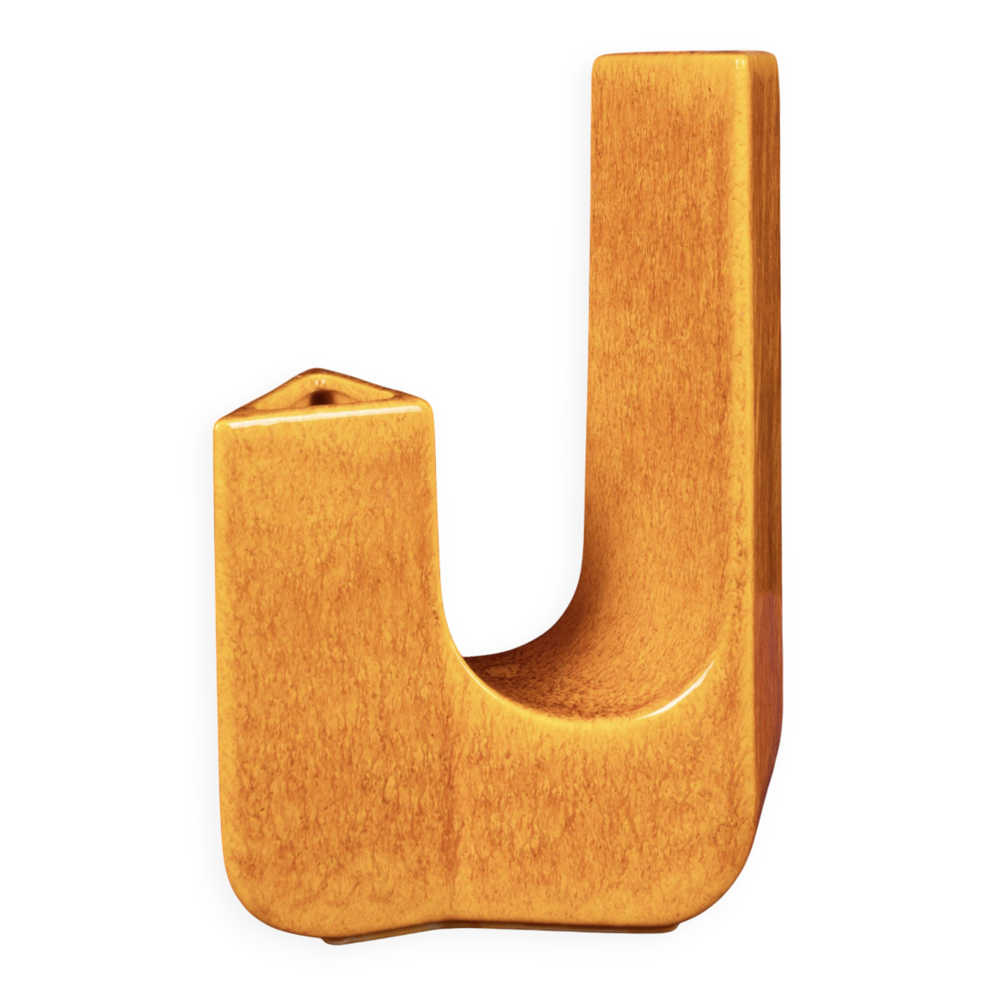 Sculptural Amber Ceramic Space Age Vase, Italy 1970