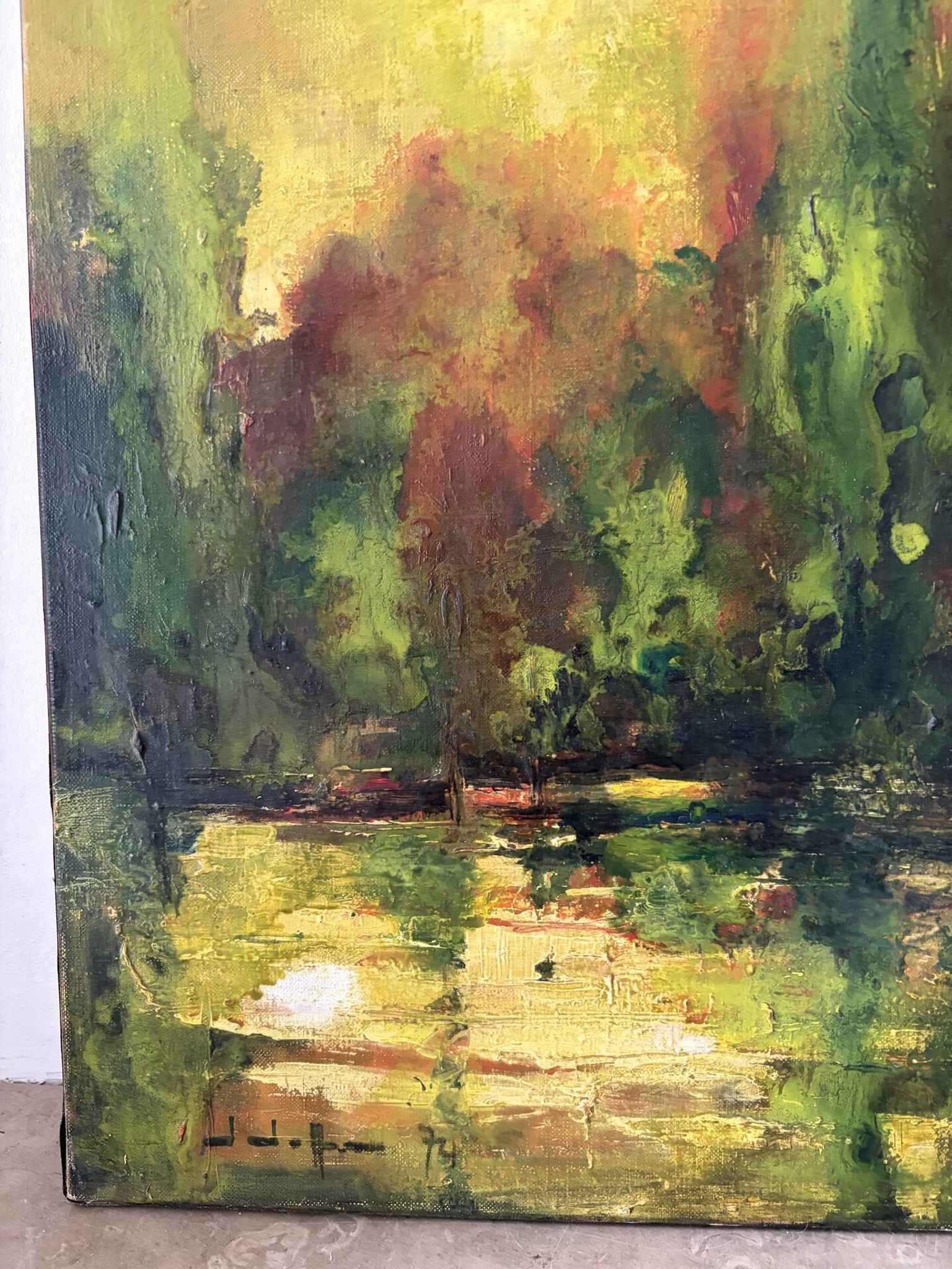 Reflets d’automne, huile sur toile signée 1974