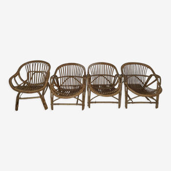 4 fauteuils en rotin 60s