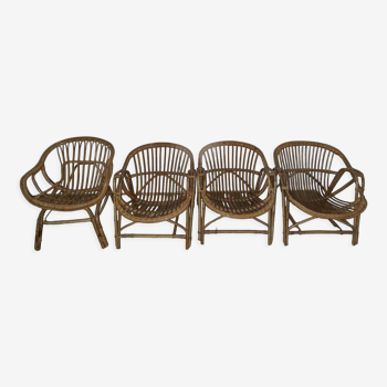4 rattan armchairs 60s