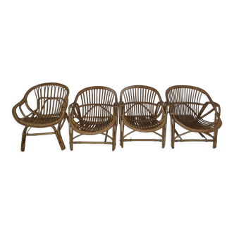 4 rattan armchairs 60s