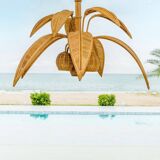 Coconut tree & palm tree pendant light in natural rattan